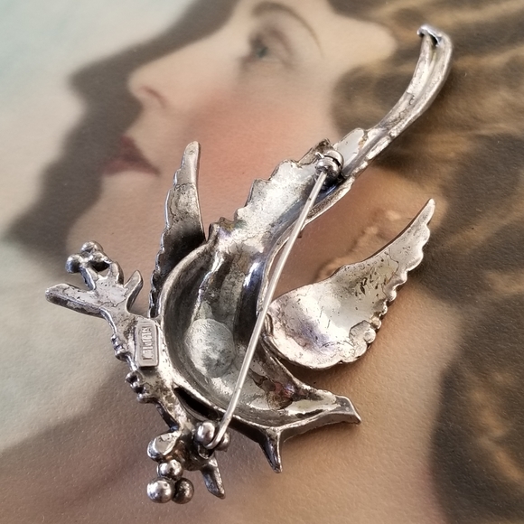 Relisted -Vintage Monet bird brooch pin large silver tone cardinal of paradise - Picture 13 of 13